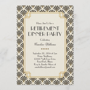 Invitación Fans Elegantes Crema Fiesta de Jubilación Art Déco