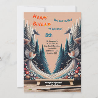 Invitación Fantasía Artística, Dibujos de Aves en Color Invit