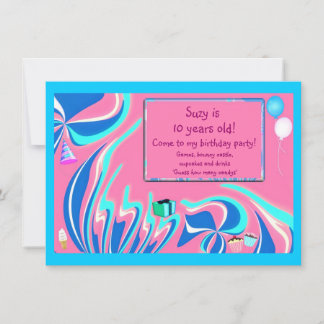 Invitación Fantasía azul, rosa y acuática