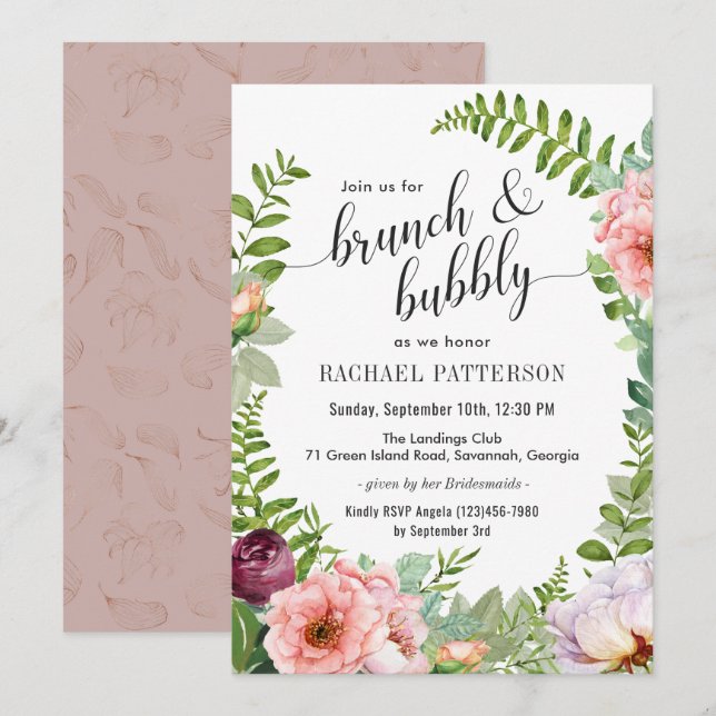 Invitación Fantasía Brunéi Floral y ducha bucal (Anverso / Reverso)