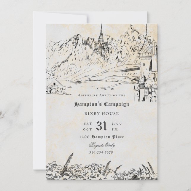 Invitación Fantasía Campaña de juego de rol en el paisaje (Anverso)