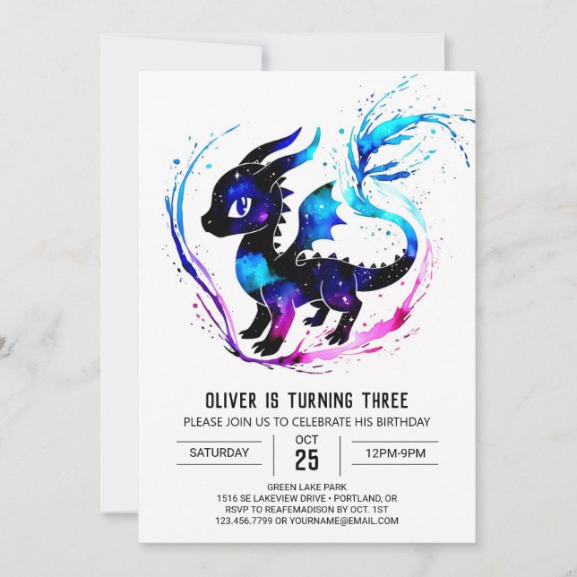 Invitación Fantasía Colorful Dragon Digital Boy Cumpleaños (Anverso)