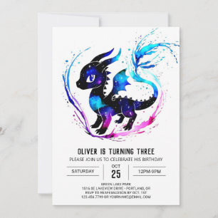 Invitación Fantasía Colorful Dragon Digital Boy Cumpleaños
