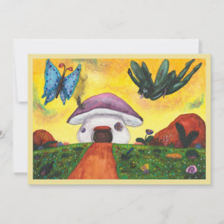 Invitación Fantasía de acuarela Hada Mariposa Casa de hongos