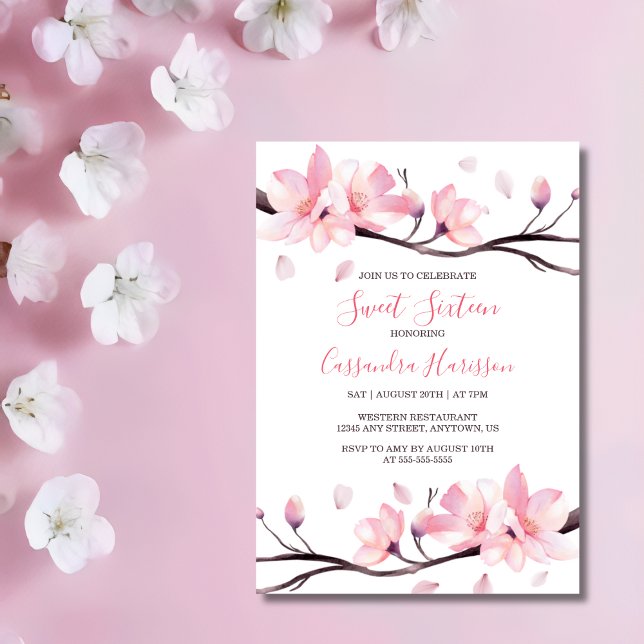 Invitación Fantasía de cerezos rosados de Rubor moderno Cumpl (Subido por el creador)