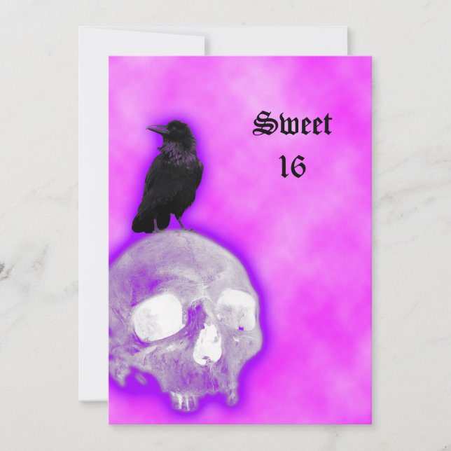 Invitación Fantasía de Gótico Raven y Skull 16 cumpleaños (Anverso)