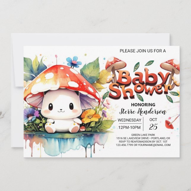 Invitación Fantasía de hongos encantados Baby Shower (Anverso)