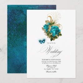Invitación Fantasía de la selva medianoche Turquesa y Boda de