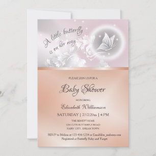 Invitación Fantasía de mariposa   ROSA RELIEVE METALIZADO DOR