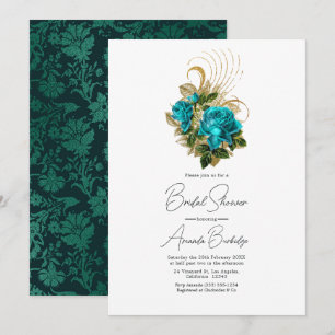 Invitación Fantasía de medianoche Turquesa y oro para ducha d