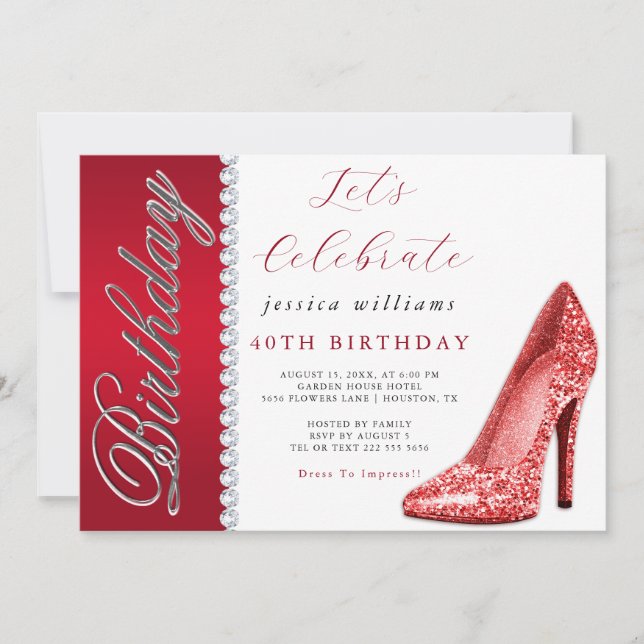 Invitación Fantasía de Póstula Stiletto y Diamantes (Anverso)