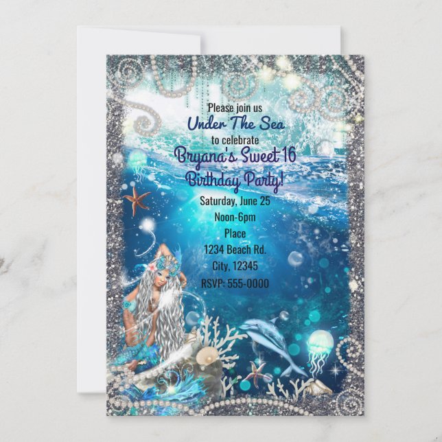 Invitación Fantasía de Sirena Dulce de Mar Encantado 16 (Anverso)