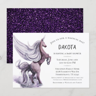 Invitación Fantasía de Unicorn   Ducha acuarela púrpura mágic