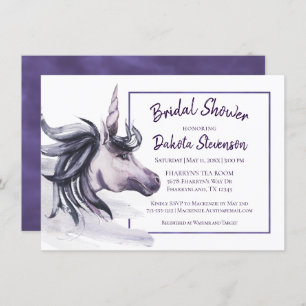 Invitación Fantasía de Unicorn   Ducha acuarela púrpura mágic