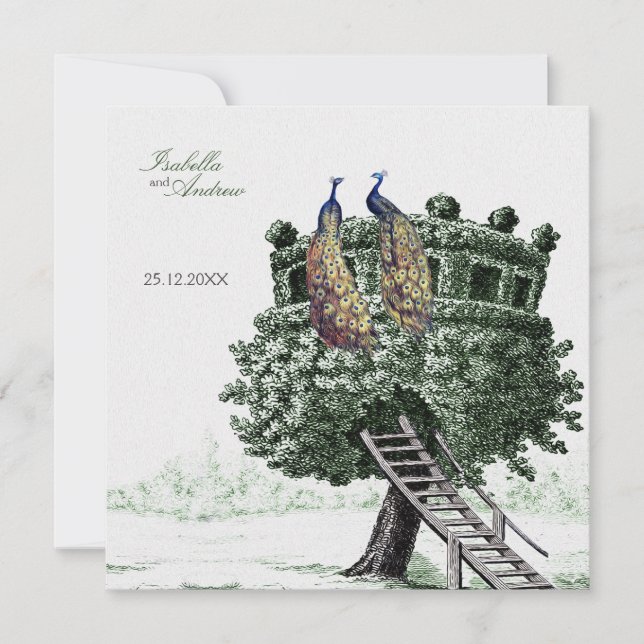 Invitación Fantasía del pavo real - boda (Anverso)