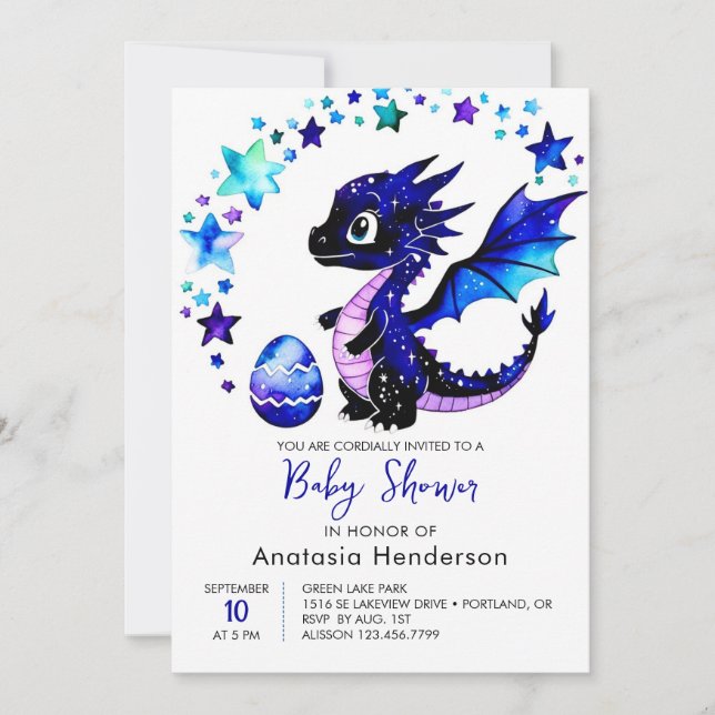 Invitación Fantasía Digital Dragon Boy Baby Shower (Anverso)