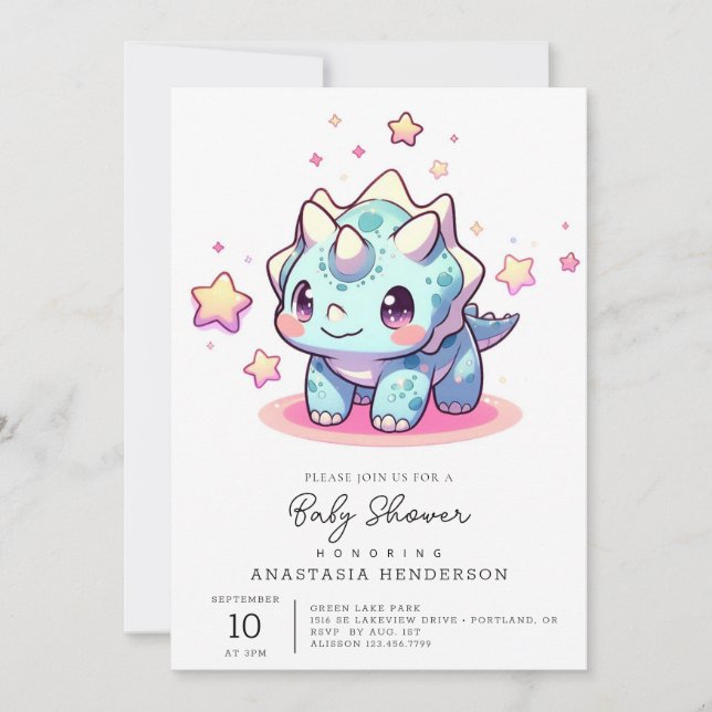 Invitación Fantasía Dinosaurios Modernos Baby Shower (Anverso)