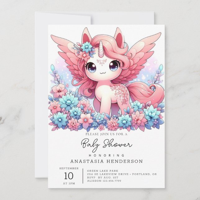 Invitación Fantasía divertida Unicorn Baby Shower (Anverso)