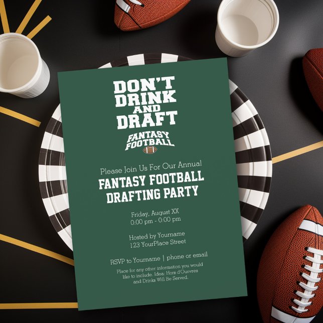 Invitación Fantasía en el fútbol - No bebas y reclutas (Fantasy Football Party Invitation)