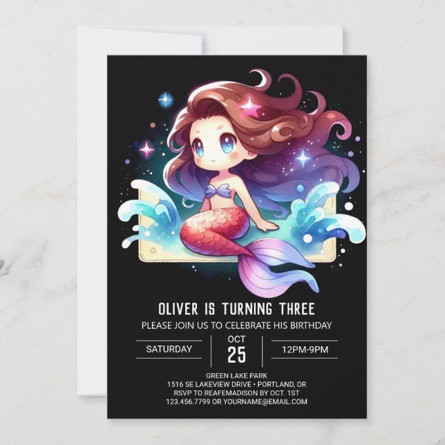 Invitación Fantasía encantada Cumpleaños de la Sirena (Anverso)