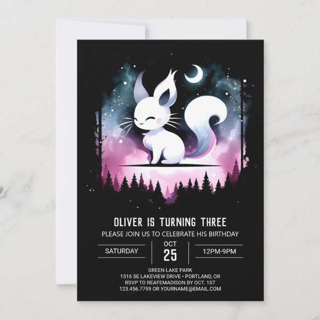 Invitación Fantasía Encantada Cumpleaños Gato (Anverso)