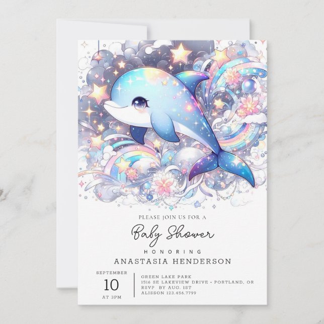 Invitación Fantasía encantada Dolphin Baby Shower (Anverso)