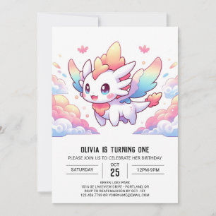 Invitación Fantasía encantada Dragón Primer cumpleaños