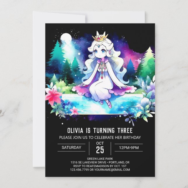 Invitación Fantasía encantada Princesa Cumpleaños (Anverso)