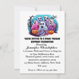 Invitación Fantasía Fantasma Calabaza Bats Halloween Cumpleañ