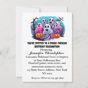 Invitación Fantasía Fantasma Calabaza Bats Halloween Cumpleañ
