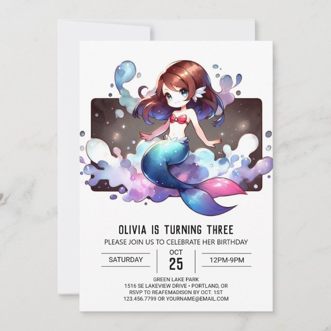 Invitación Fantasía fantástica cumpleaños de la sirena (Anverso)