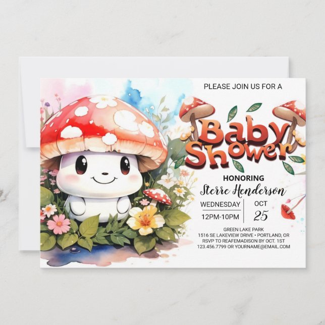 Invitación Fantasía Forestal Baby Mushrooms Baby Shower (Anverso)