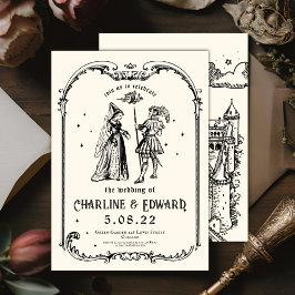 Invitación Fantasía grabando arte Boda medieval