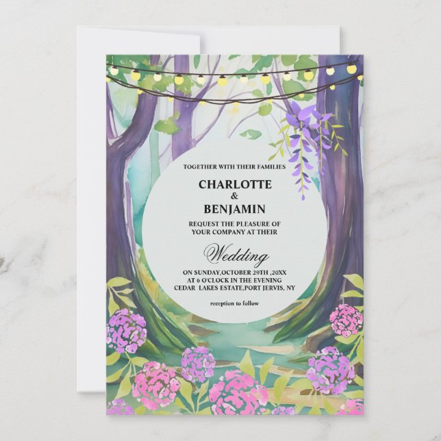 Invitación Fantasía Magia encantada Boda forestal (Anverso)