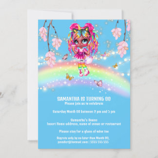 Invitación Fantasía mágica arcoíris melanina chica fantasía l