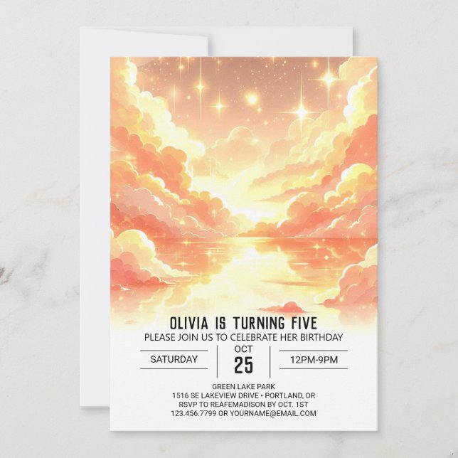 Invitación Fantasía mágica Cumpleaños Digital Celestial (Anverso)