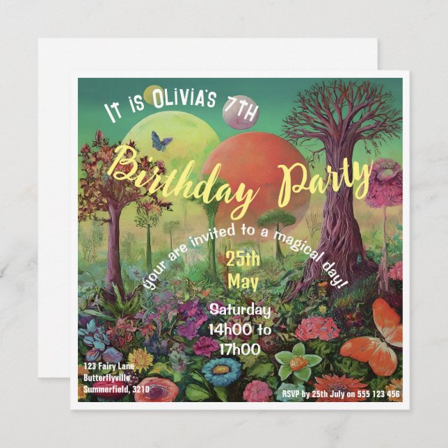 Invitación Fantasía mágica Flower Garden Cumpleaños (Anverso / Reverso)