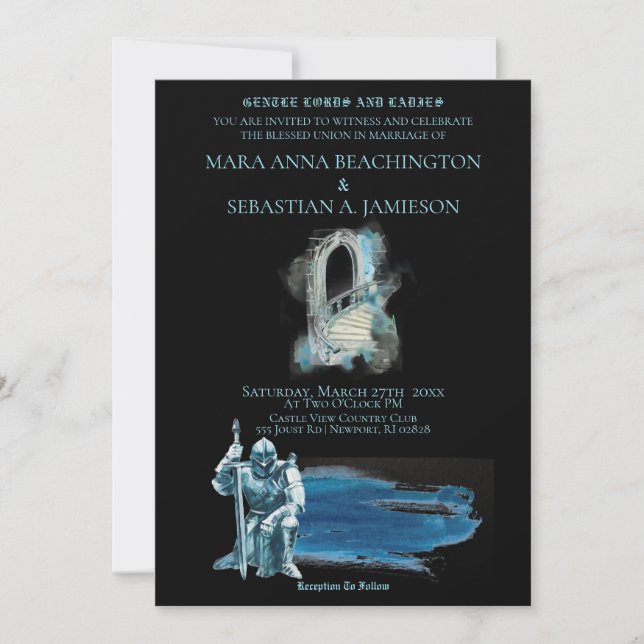 Invitación *~* Fantasía Medieval Knight Castle Stairs Boda (Anverso)