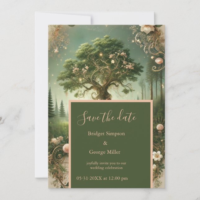 Invitación Fantasía mística medieval grabando Save the Date (Anverso)