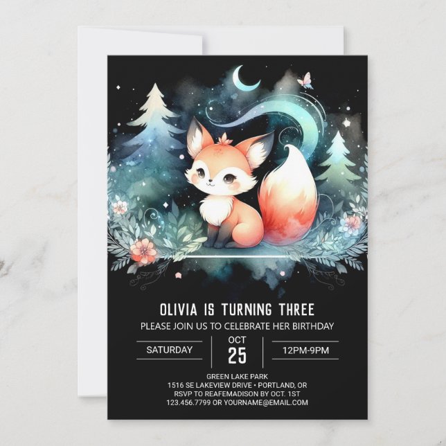 Invitación Fantasía moderna Fox Birthday digital (Anverso)