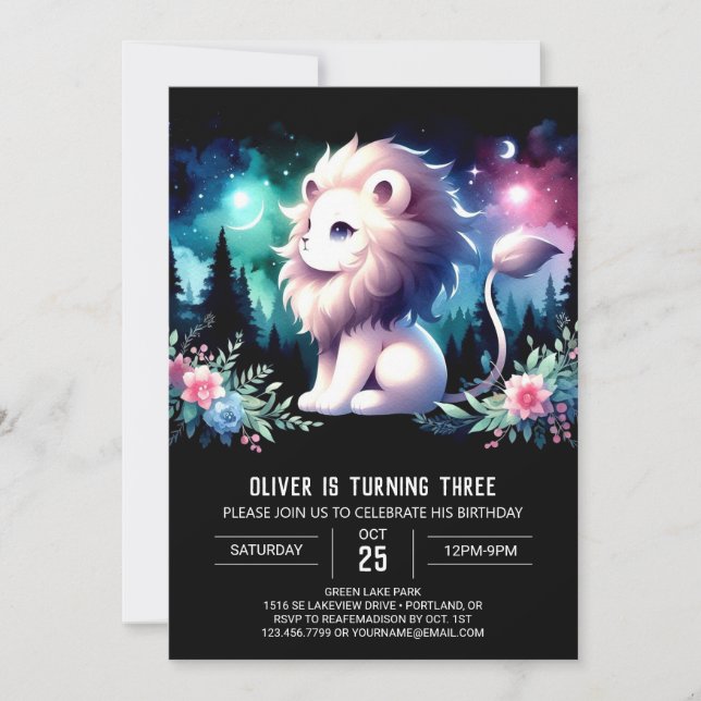 Invitación Fantasía moderna León Cumpleaños (Anverso)