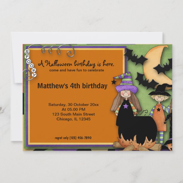 Invitación Fantasía por el cumpleaños de Halloween (Anverso)