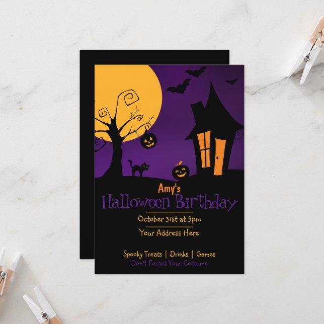 Invitación Fantasía por el cumpleaños de Halloween (Anverso/Reverso In Situ)