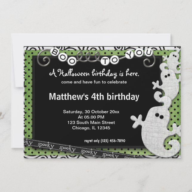 Invitación Fantasía por el cumpleaños de Halloween (Anverso)
