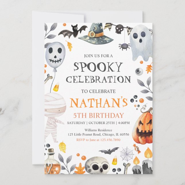 Invitación Fantasía por el cumpleaños de Halloween (Anverso)