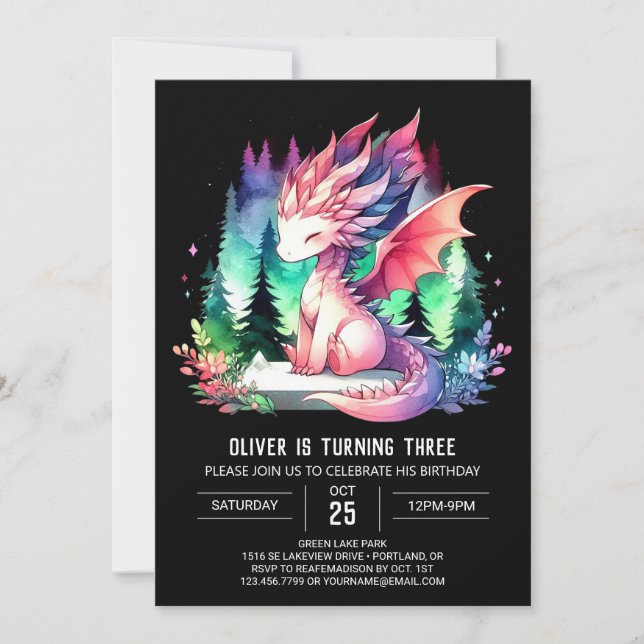 Invitación Fantasía simple Dragón Cumpleaños (Anverso)