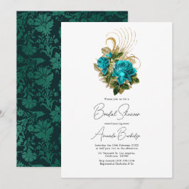 Invitación Fantasía Turquesa y Ducha de Novias de Oro