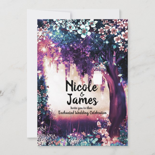 Invitación Fantasía Woodland Encantado Boda forestal de veran (Anverso)