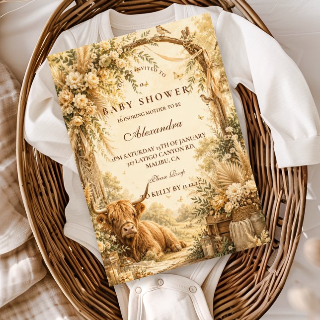Invitación Fantasiosa Ducha de Bebé Boho Vaca de las Tierras  (Subido por el creador)
