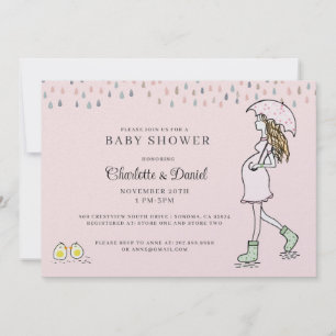 Invitación Fantasiosa Ducha de Bebé Rosa Claro para Mamá Emba